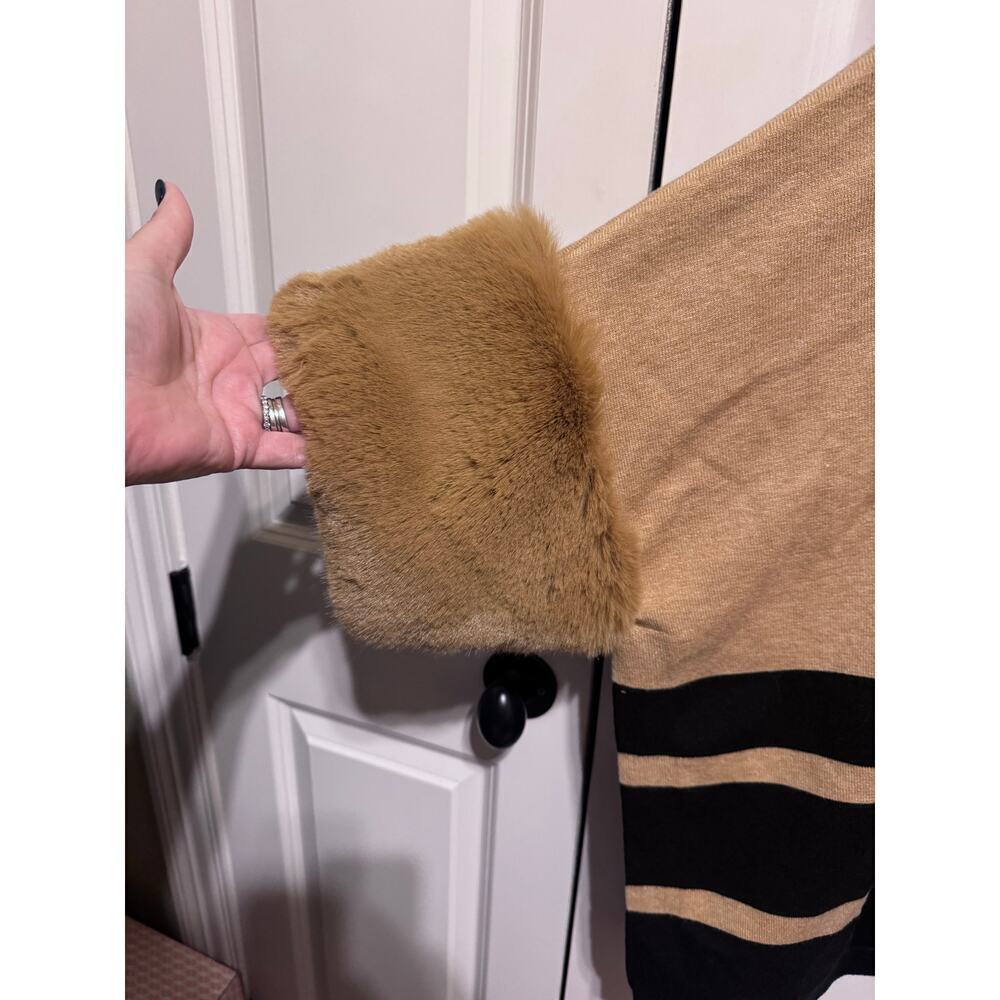 Philosophy Mock Neck Stripe Fur Cuff Poncho Sz XL - Picture 7 of 14